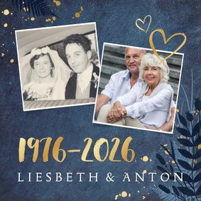 Jubiläumskarte 50. Hochzeitstag mit Fotos und Herzen