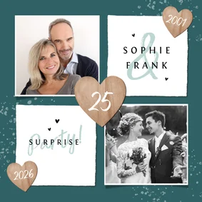 Jubiläumskarte Fotos und Holzherzen Silberhochzeit