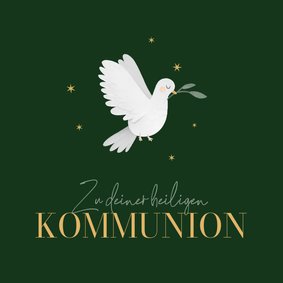 Karte Glückwunsch zur Kommunion Taube mit Zweig