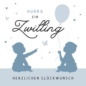 Karte Glückwunsch Zwillinge mit Luftballon