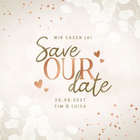 Karte Save-the-Date Hochzeit Herzen Kupfer