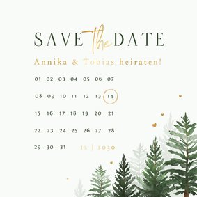 Karte Save-the-Date Winterhochzeit Tannenwald