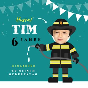 Kindergeburtstag-Einladung Feuerwehrmann 6 Jahre