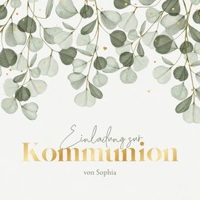 Kommunionseinladung Eukalyptus & Golddruck