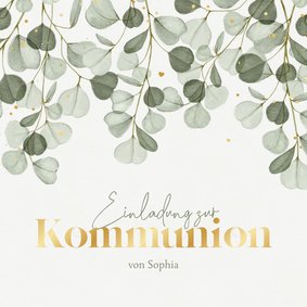 Kommunionseinladung Eukalyptus & Golddruck