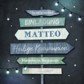 Kommunionseinladung Wegweiser Silberdruck
