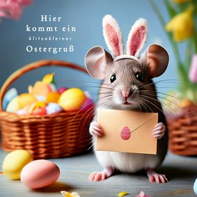 Lustige Osterkarte Maus mit Hasenohren