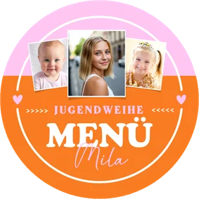 Menükarte Fotocollage Jugendweihe orange-rosa
