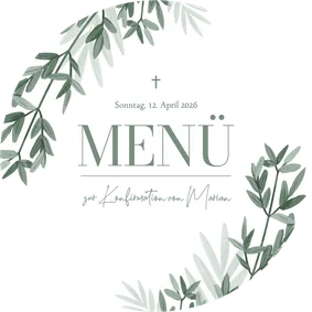 Menükarte Konfirmation stilisierte dunkelgrüne Zweige