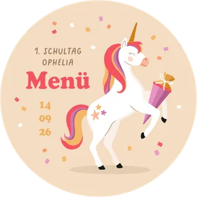 Menükarte Schulanfang Einhorn mit Schultüte