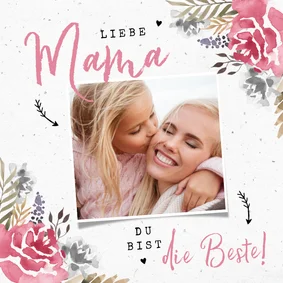 Muttertagskarte botanisch mit Foto und Wasserfarben