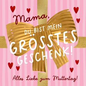 Muttertagskarte Geschenk Schleife rosa gestreift