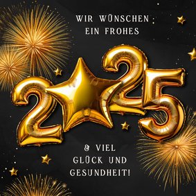 Neujahrskarte 2025 goldene Folienballons mit Stern 