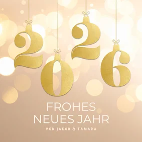 Neujahrskarte 2027 Hänger Beige Gold Bokeh
