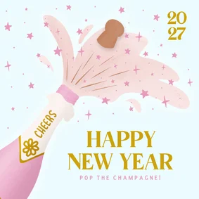 Neujahrskarte Champagnerflasche in Pink
