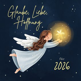 Neujahrskarte Engel mit Stern dunkelblau christlich