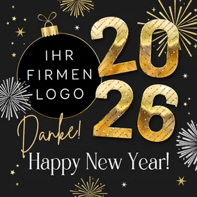 Neujahrskarte Firma 2026, Logo & Feuerwerk