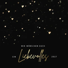 Neujahrskarte goldene Herzen 'liebevolles 2027'