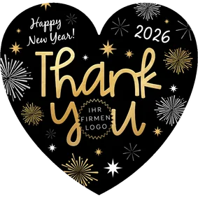 Neujahrskarte Herzform 'Thank you' Feuerwerk geschäftlich