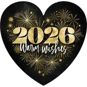 Neujahrskarte Herzkarte Feuerwerk 2026 'Warm wishes'