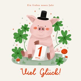Neujahrskarte Schwein Kleeblätter Kalender Glück