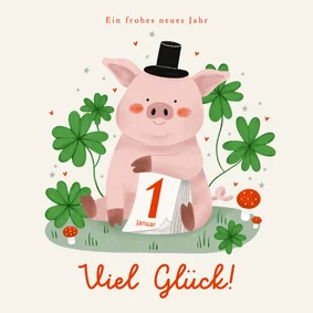 Neujahrskarte Schwein Kleeblätter Kalender Glück