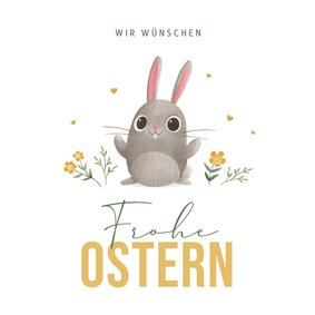 Ostergrußkarte Osterhase mit Blümchen