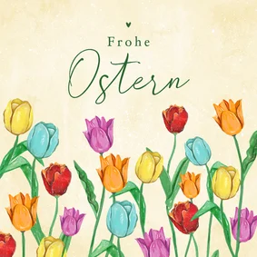 Osterkarte bunte Tulpen
