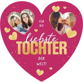 Pinkfarbene Valentinskarte Herzform & Fotos Tochter
