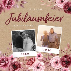 Rosa Blumen auf Kraftpapier Hochzeitsjubiläum Fotocollage