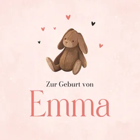Rosa Karte Glückwunsch Geburt Hase mit Schlappohren