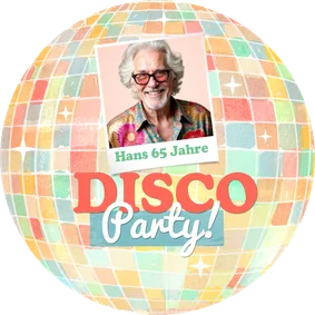 Runde Einladungskarte bunte Discokugel mit Foto