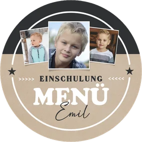 Runde Foto-Menükarte zur Einschulung Kraftlook