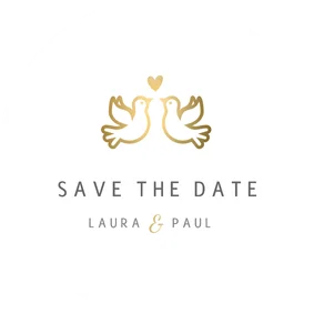 Runde Save-the-Date-Karte Hochzeit Tauben und Herz