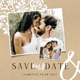 Save-our-Date-Karte Fotos Spitze romantisch Kraftpapierlook