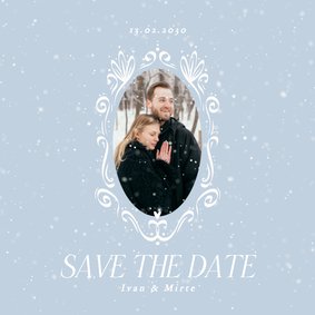 Save-the-Date Hochzeitskarte Schneeflocken Winter Foto