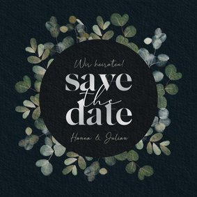 Save-the-Date-Karte Eukalyptus Schwarz & Silber