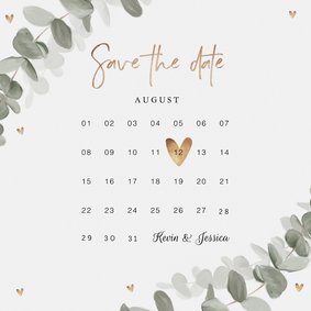 Save-the-Date-Karte Eukalyptusblatt Kalender