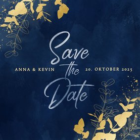 Save-the-Date-Karte Hochzeit Eukalyptus Goldlook