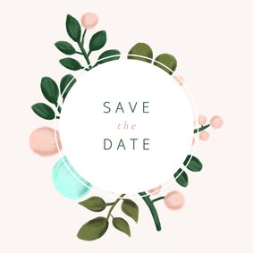 Save-the-Date-Karte Hochzeit gezeichneter Blumenkranz