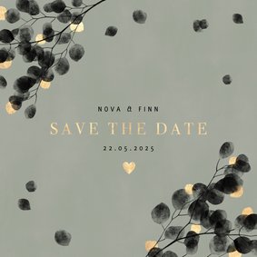 Save-the-Date-Karte Hochzeitsfeier Eukalyptus schwarz