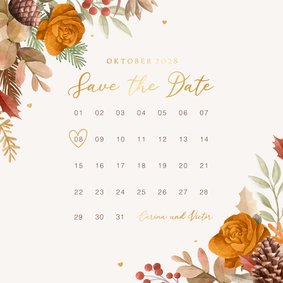 Save-the-Date-Karte Kalender Herbststimmung mit Gold