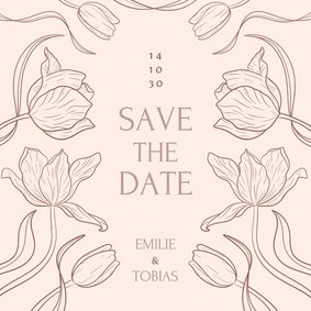 Save The Date Karte Tulpen Linienzeichnung Beige Hochzeit
