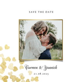 Save-the-Date-Karte zur Hochzeit Goldene Herzen