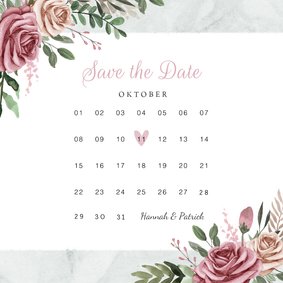 Save-the-Date-Karte zur Hochzeit Rosen & Marmor