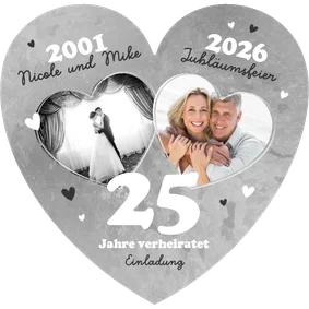 Silberhochzeit Fotocollage Herzkarte Einladung Jubiläum