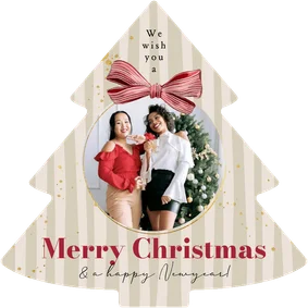 Tannenbaum Foto-Weihnachtskarte gestreift mit Schleife