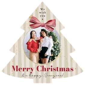 Tannenbaum Foto-Weihnachtskarte gestreift mit Schleife