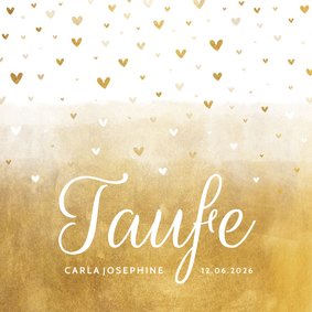 Taufeinladung Goldoptik Herzen & Foto innen