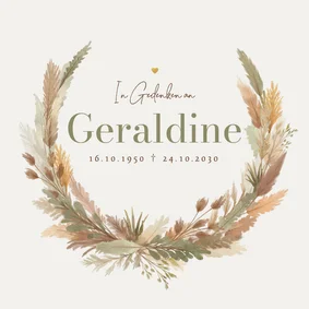 Trauerkarte Einladung Kranz Trockenblumen